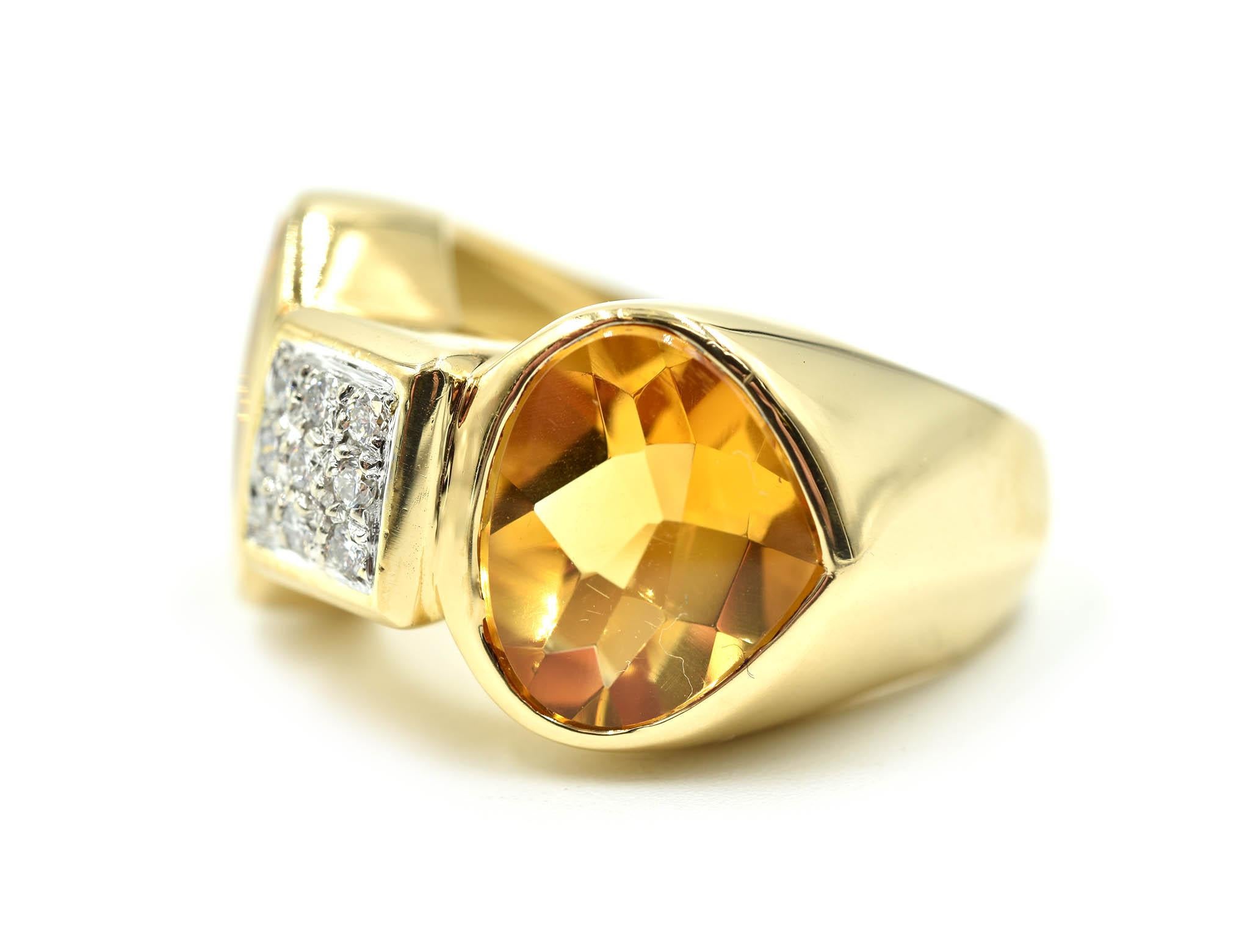 Modern 14k Yellow Gold 0.15cttw Round Diamond & Citrine Fashion Ring Signed “Antonili