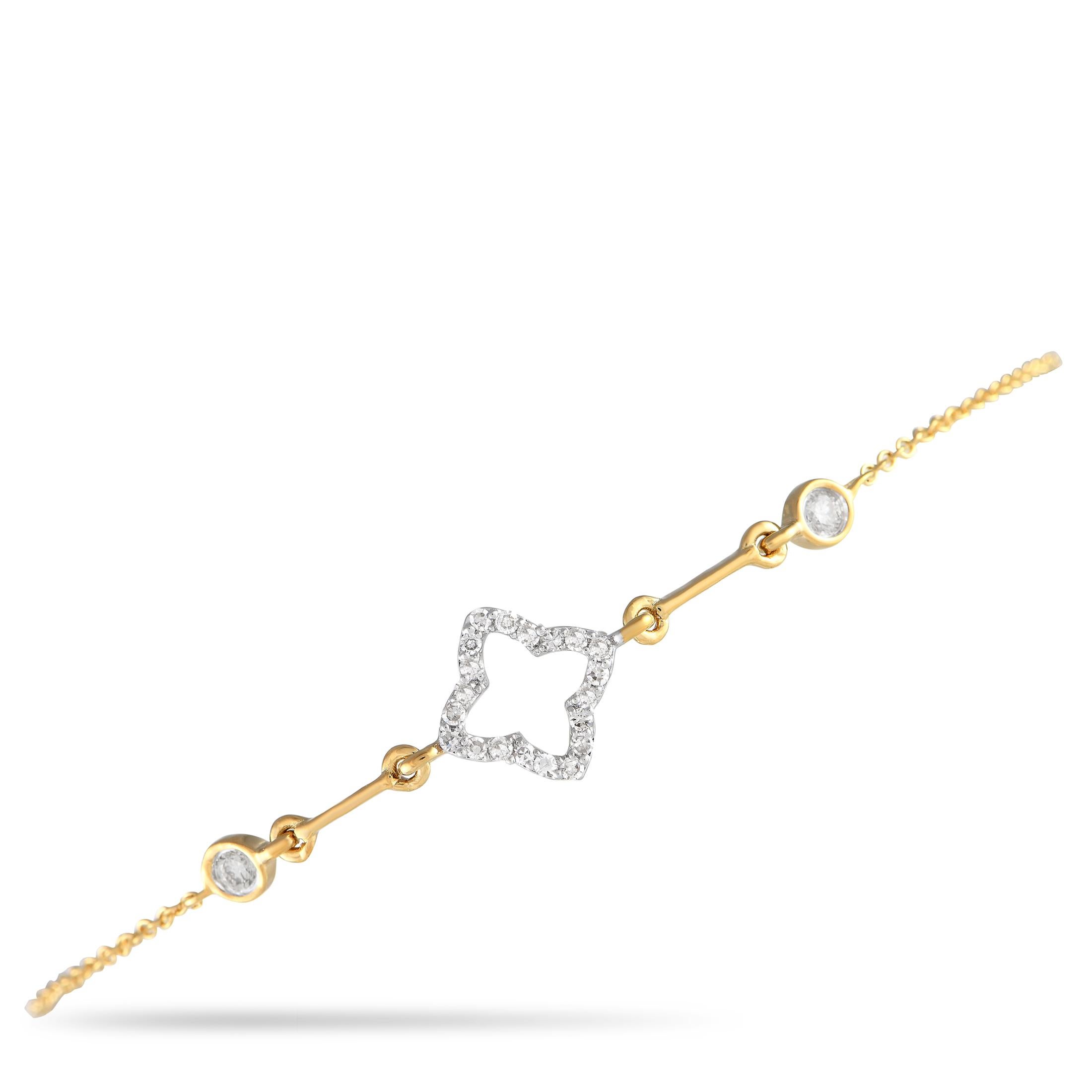 14K Yellow Gold 0.16ct Diamond Quatrefoil Bracelet In New Condition For Sale In Southampton, PA