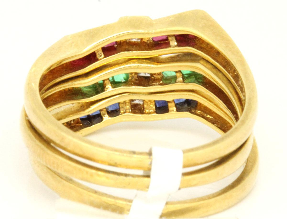 14 Karat Yellow Gold 0.16 Carat Multi-Gem with Diamonds Three Ring Set For Sale 1