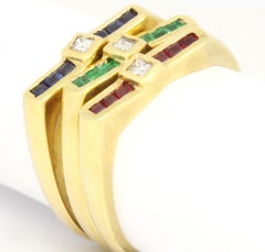 14 Karat Yellow Gold 0.16 Carat Multi-Gem with Diamonds Three Ring Set