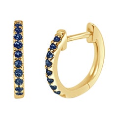 14K Yellow Gold 0.18 Carat Blue Sapphire Huggie Earrings