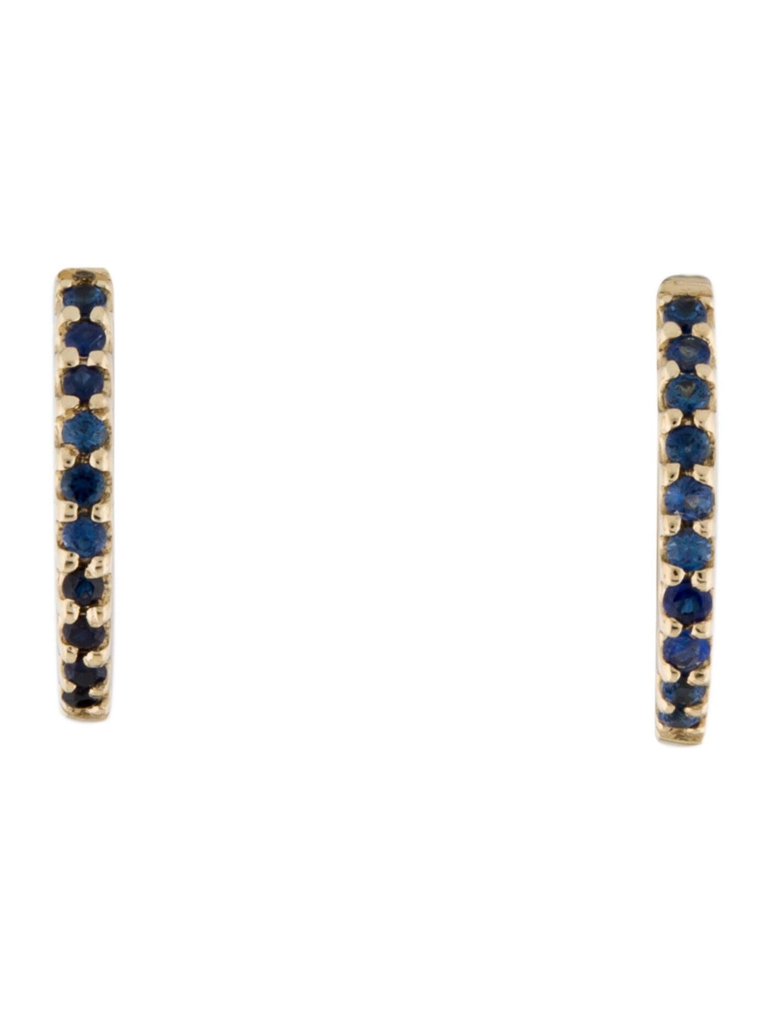 Contemporary 14K Yellow Gold 0.18 Carat Blue Sapphire Huggie Hoop Earrings For Sale