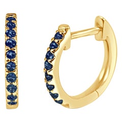 14K Yellow Gold 0.18 Carat Blue Sapphire Huggie Hoop Earrings