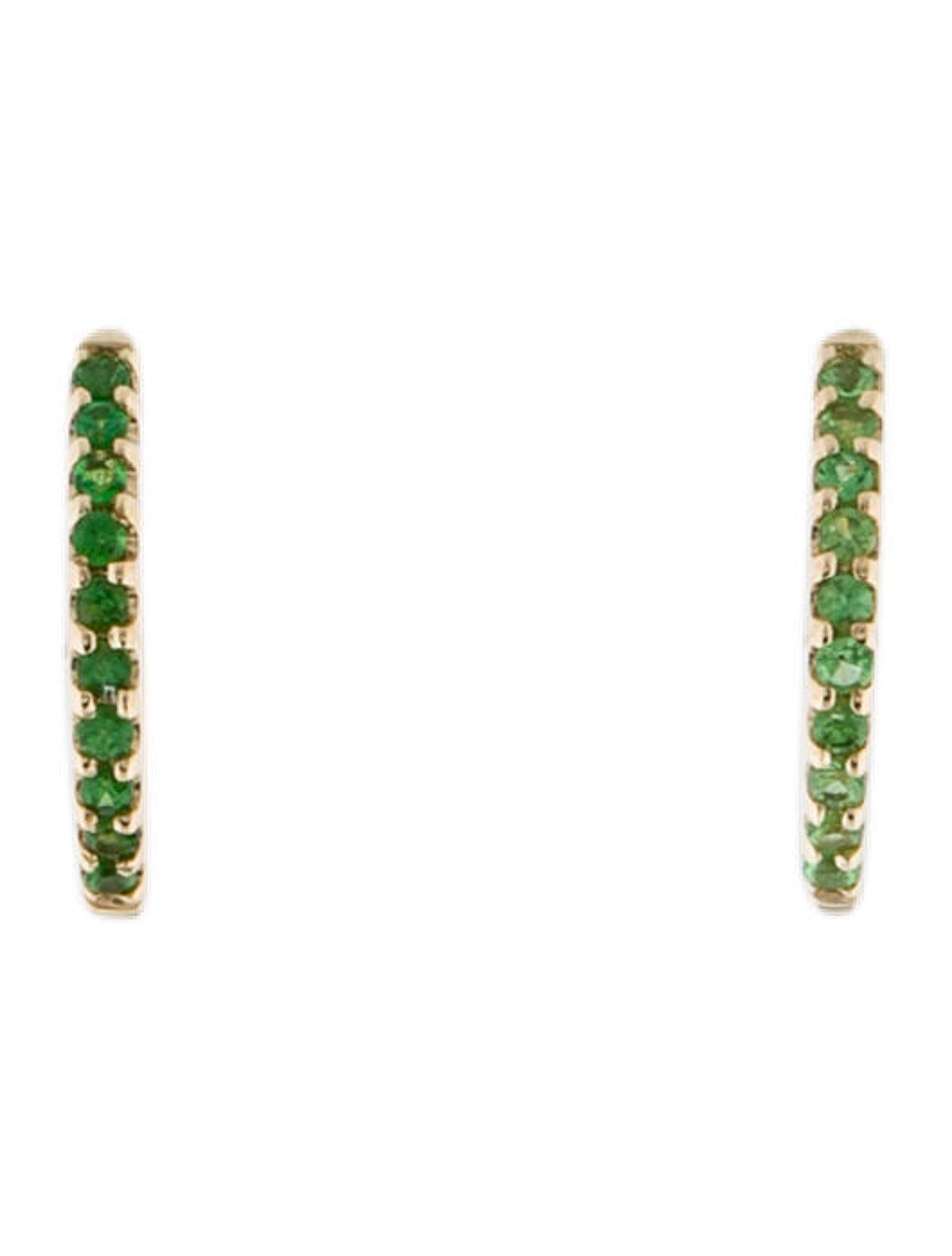 Contemporary 14K Yellow Gold 0.18 Carat Green Emerald Huggie Earrings