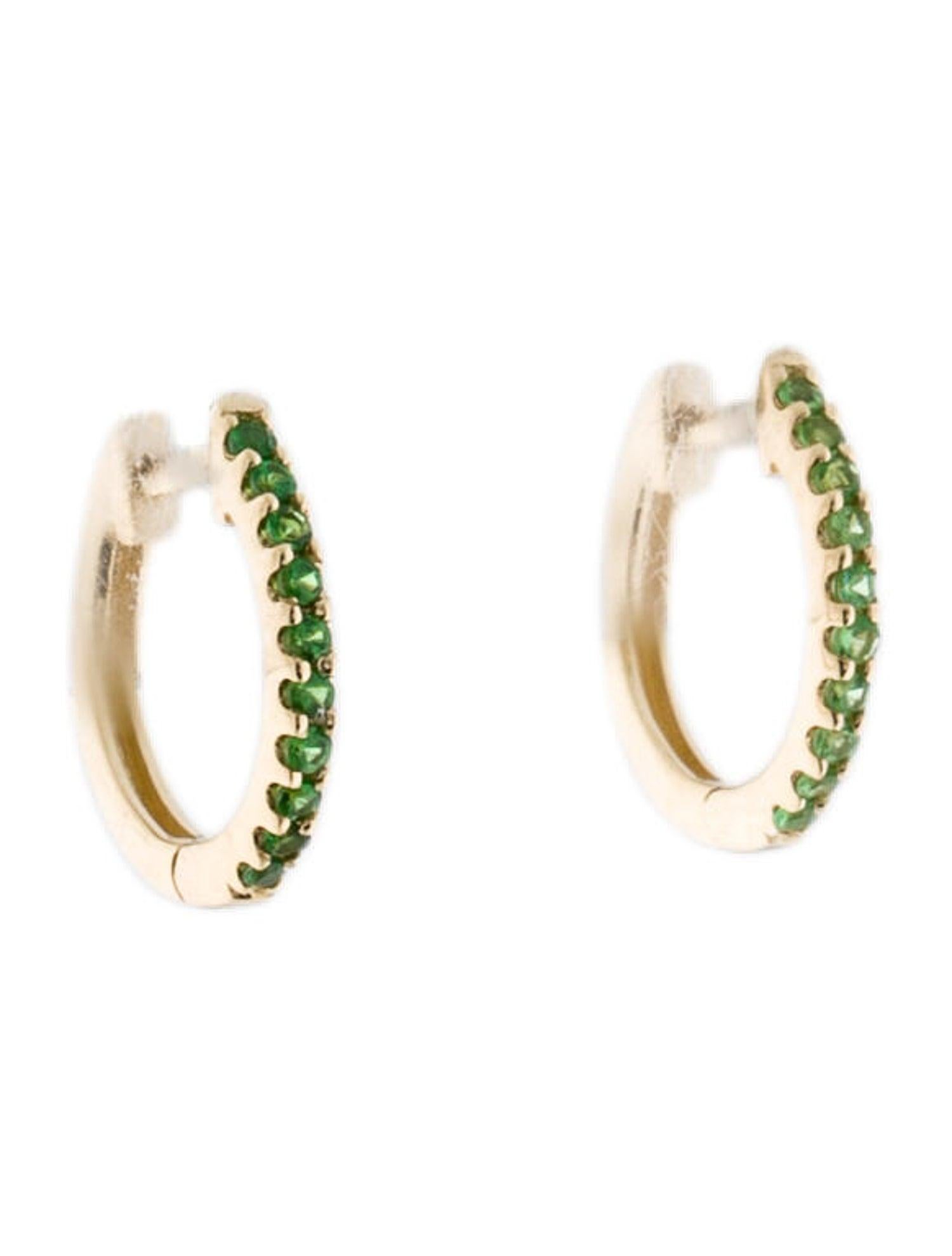 14K Yellow Gold 0.18 Carat Green Emerald Huggie Earrings In New Condition In Great neck, NY