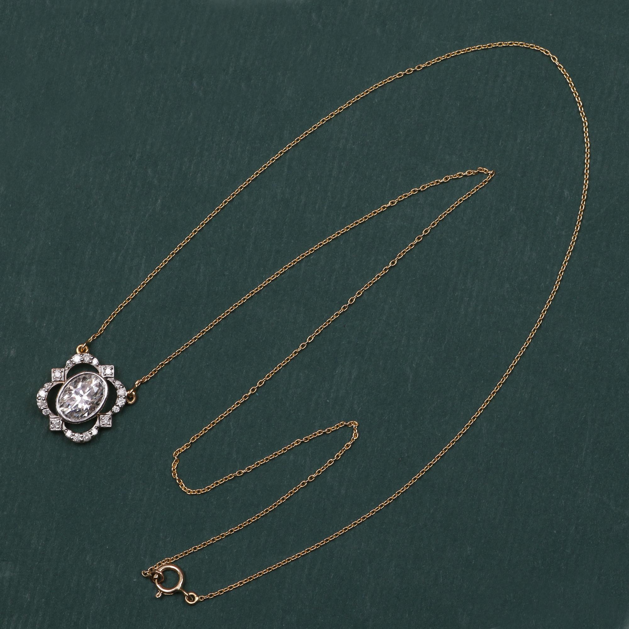 Brilliant Cut 14K Yellow Gold 0.187 Ctw Natural Diamond, 1.30 Ctw Moissanite Charm Necklaces For Sale