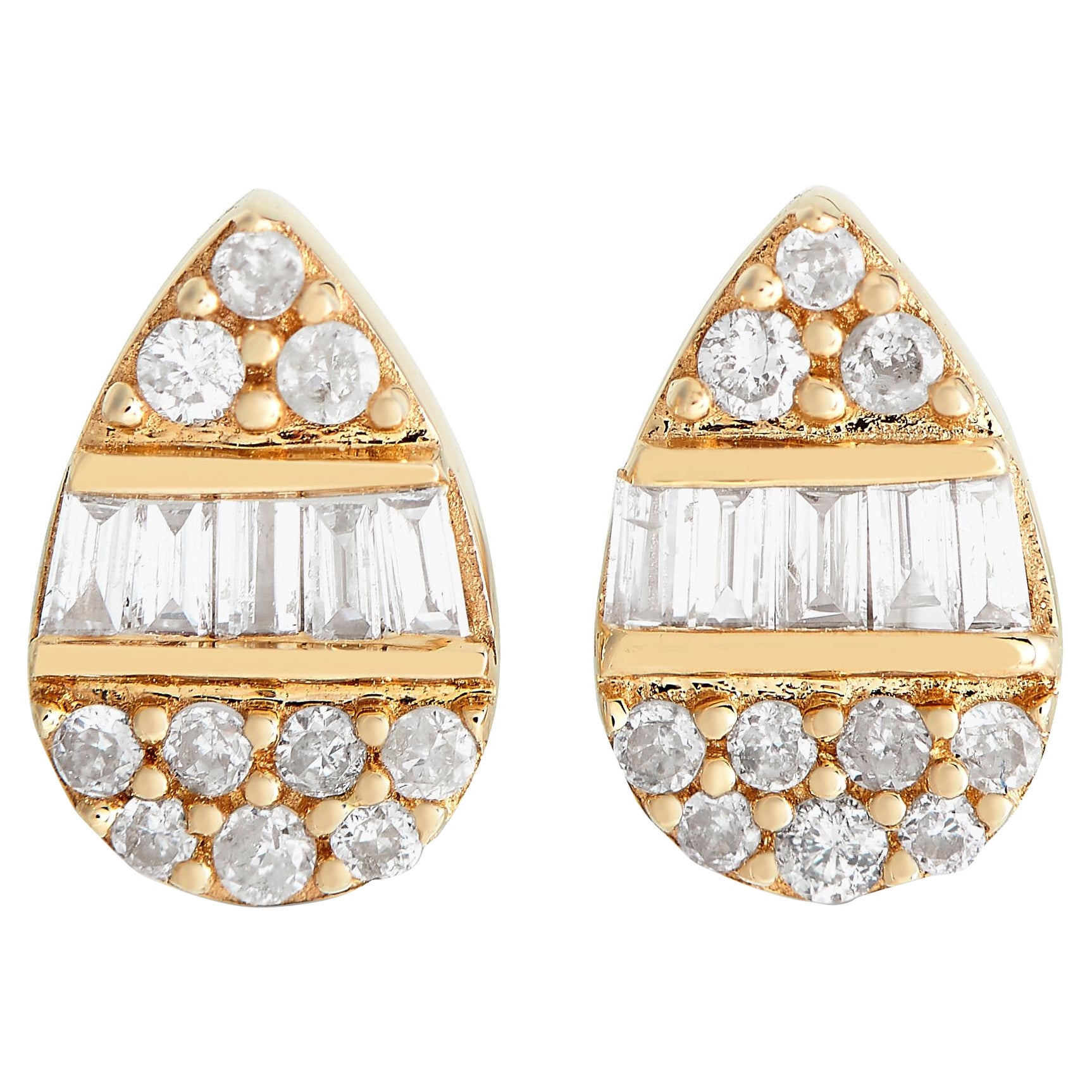 14K Gelbgold 0,18ct Diamant Cluster Birne Ohrringe