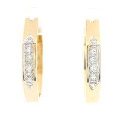 14k Yellow Gold 0.18ctw Diamond Geometric Medium Hoop Pair Of Earrings