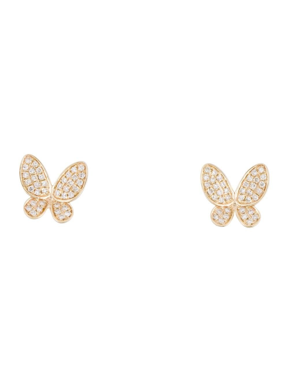 14K Yellow Gold 0.20 Carat Diamond Butterfly Earrings For Sale 2