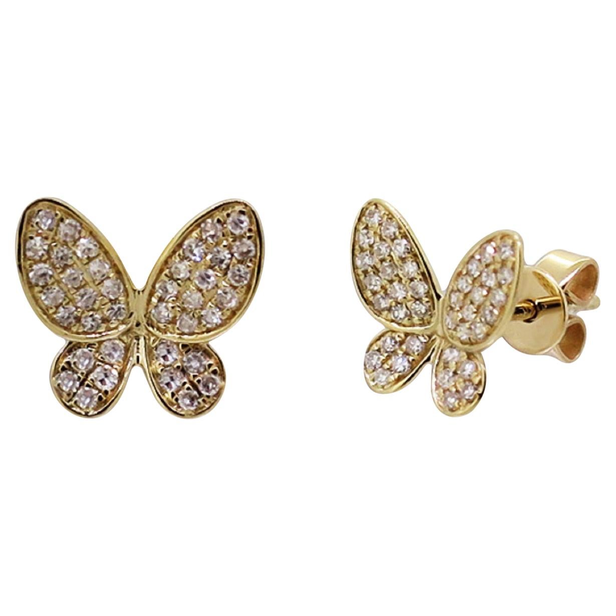 14K Yellow Gold 0.20 Carat Diamond Butterfly Earrings For Sale
