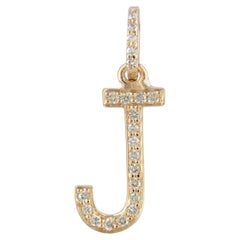 14K Yellow Gold 0.20 Ct Diamond Pavé Letter J Initial Charm Pendant for Gift