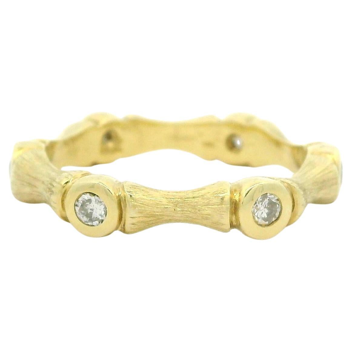 14k Yellow Gold 0.20ctw Bezel Diamonds Textured Finish Bamboo Style Band Ring