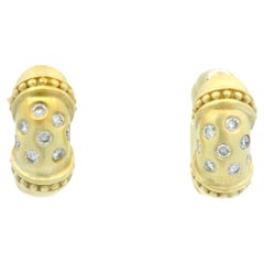 14k Yellow Gold 0.20ctw Diamond Brushed Finish Petite Huggie Hoop Earring