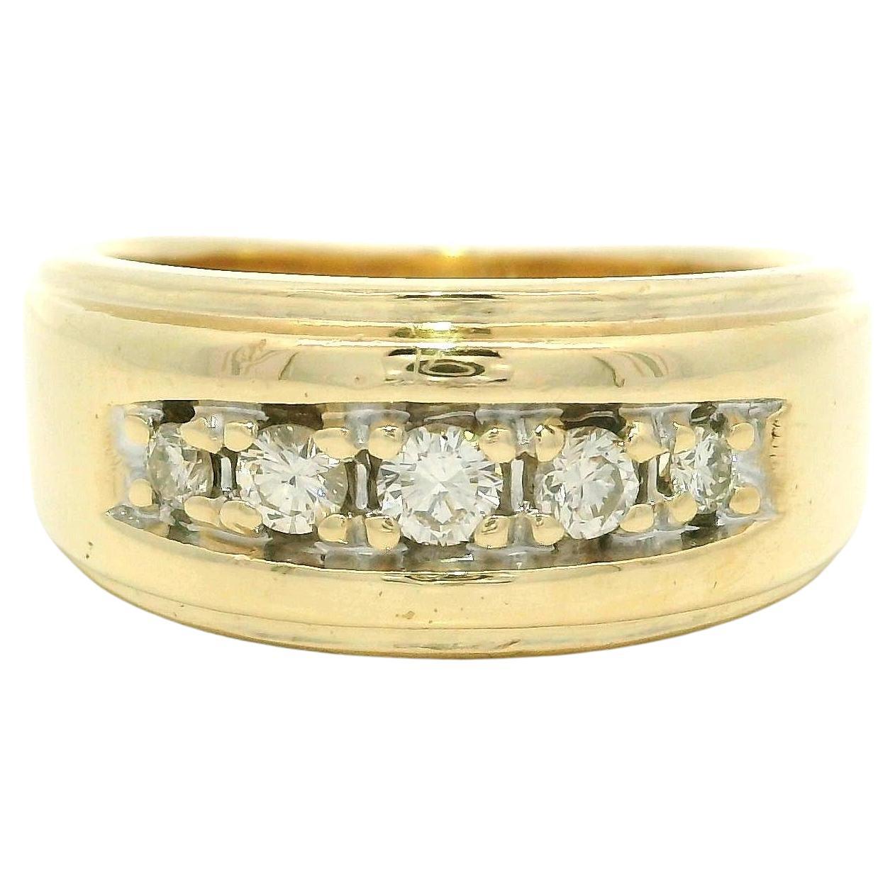 14k Yellow Gold 0.20ctw Round Brilliant Diamond 5 Stones 8.3mm Wide Band Ring