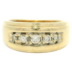 14k Yellow Gold 0.20ctw Round Brilliant Diamond 5 Stones 8.3mm Wide Band Ring
