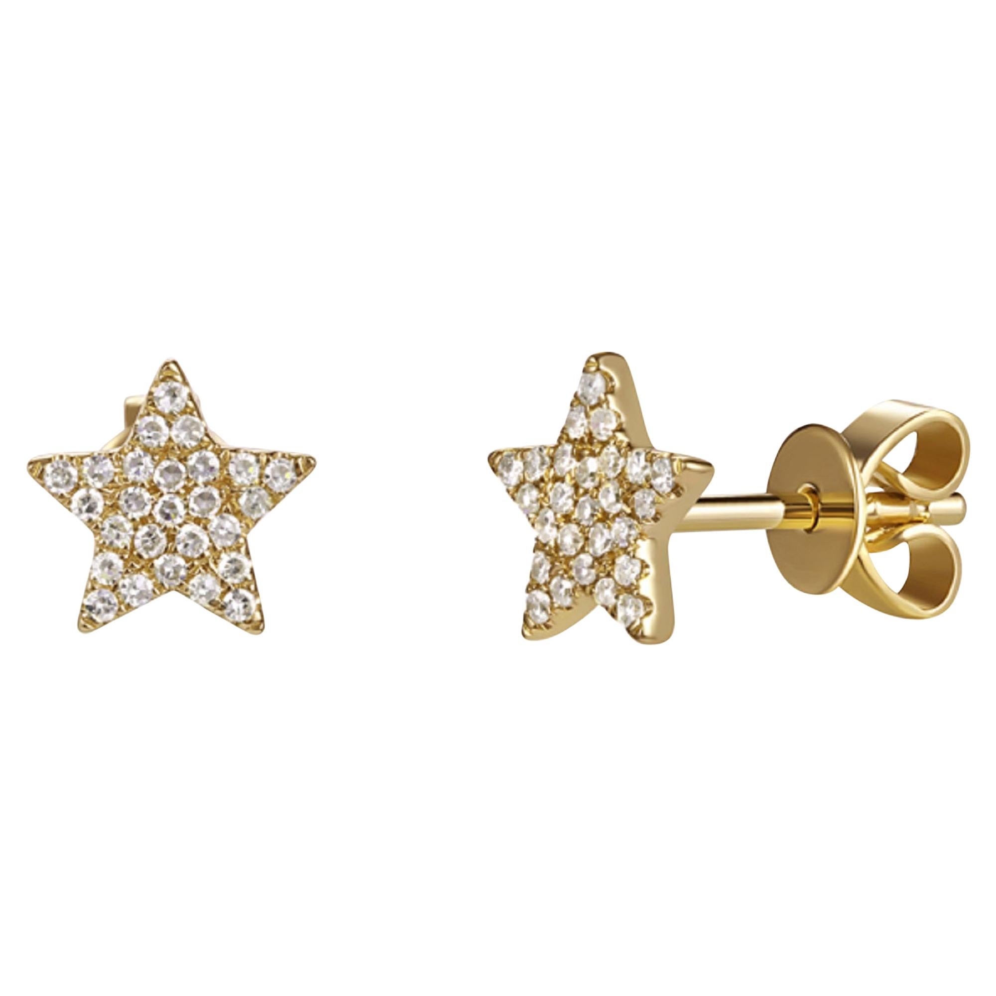 14K Yellow Gold 0.21 Carat Diamond Star Stud Earrings For Sale