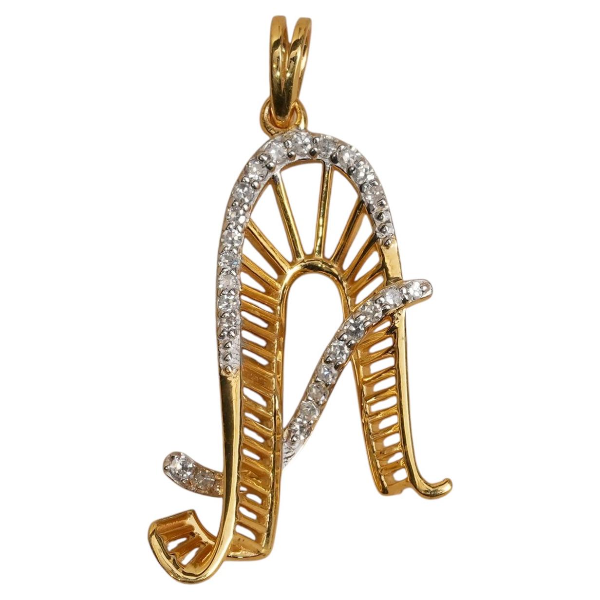 14K Yellow Gold 0.22 CT Natural Diamond Pavé Script Initial "A" Letter Pendant