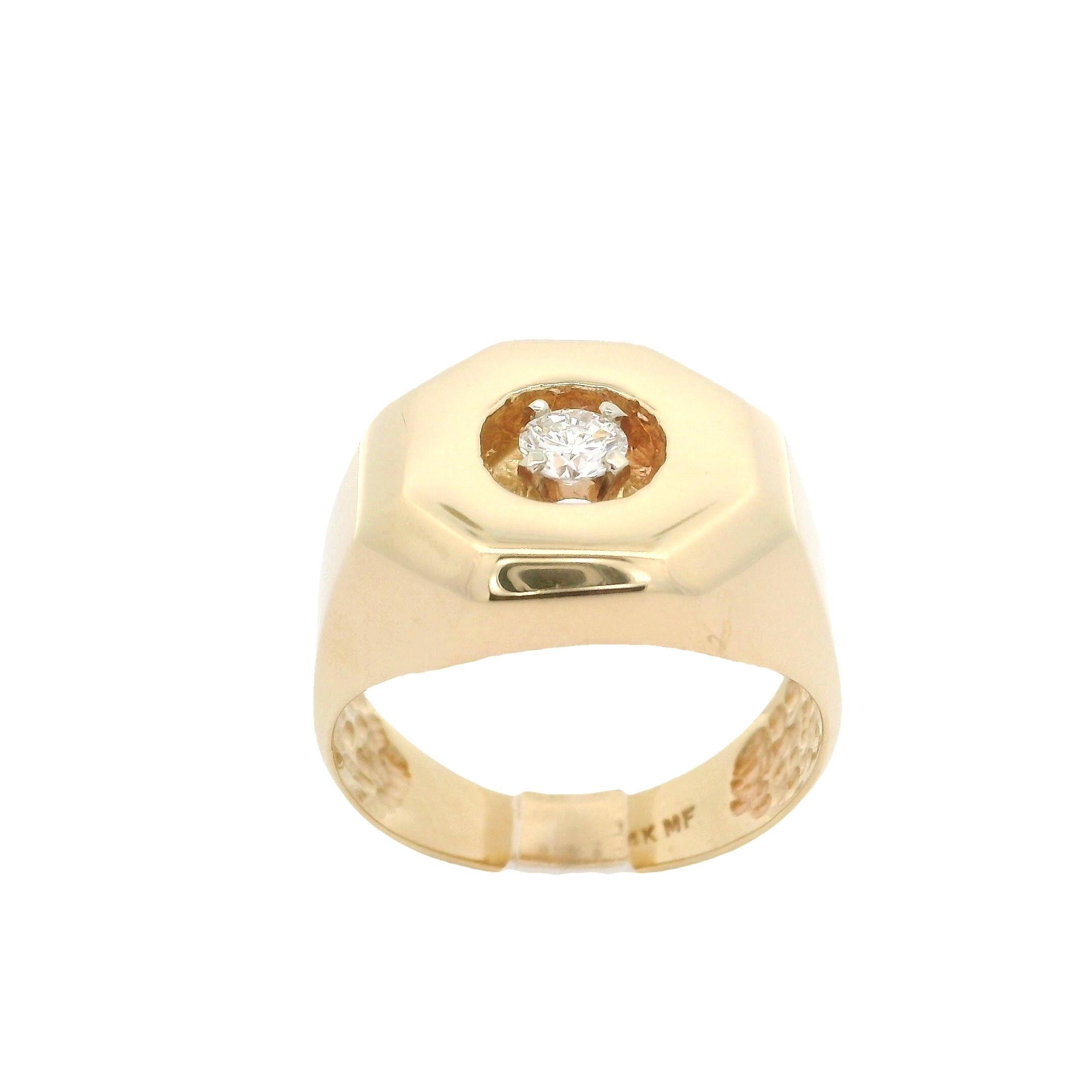 Taille brillant Bague solitaire flottante de forme octogonale en or jaune 14 carats et diamants 0,23 carat en vente