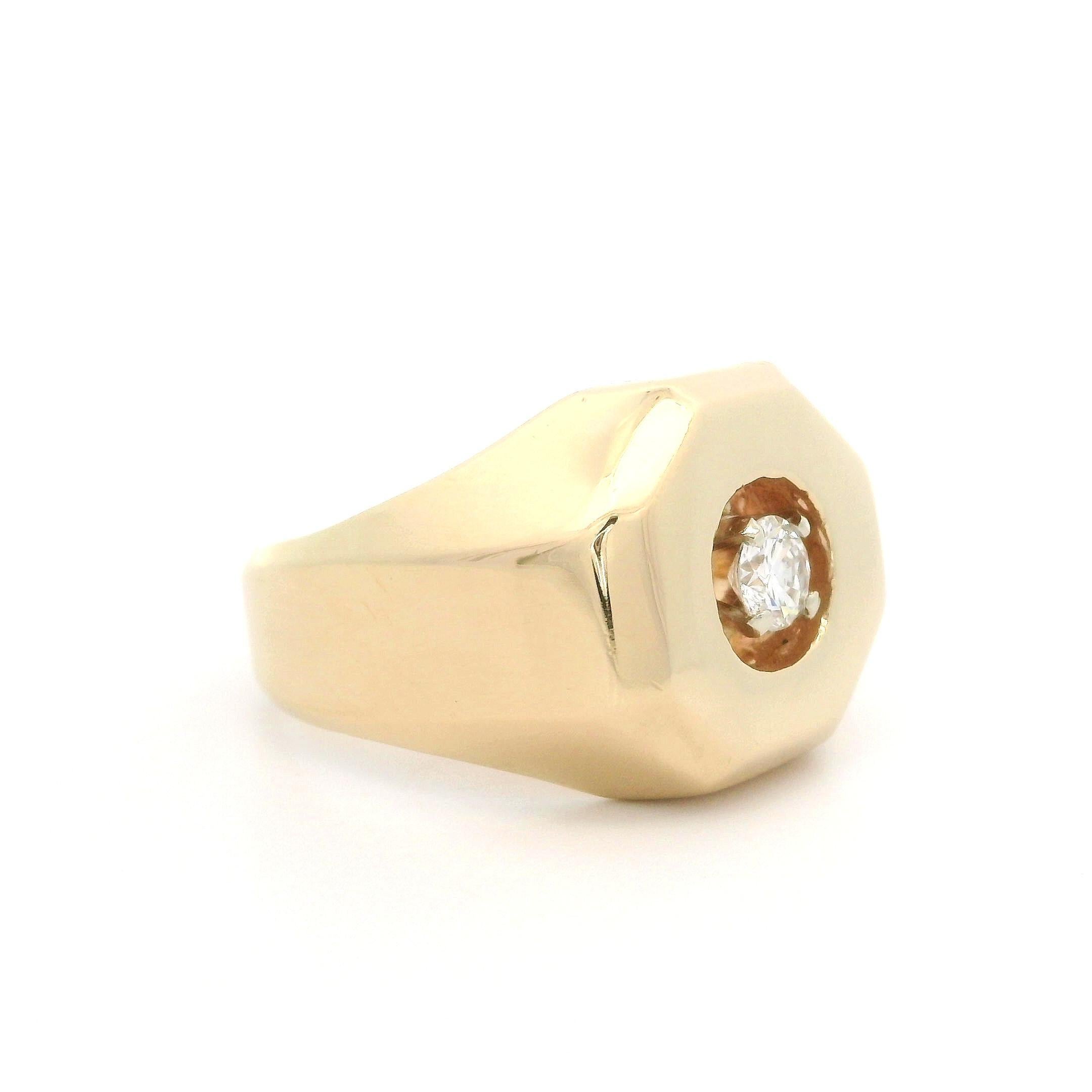 Bague solitaire flottante de forme octogonale en or jaune 14 carats et diamants 0,23 carat en vente 2