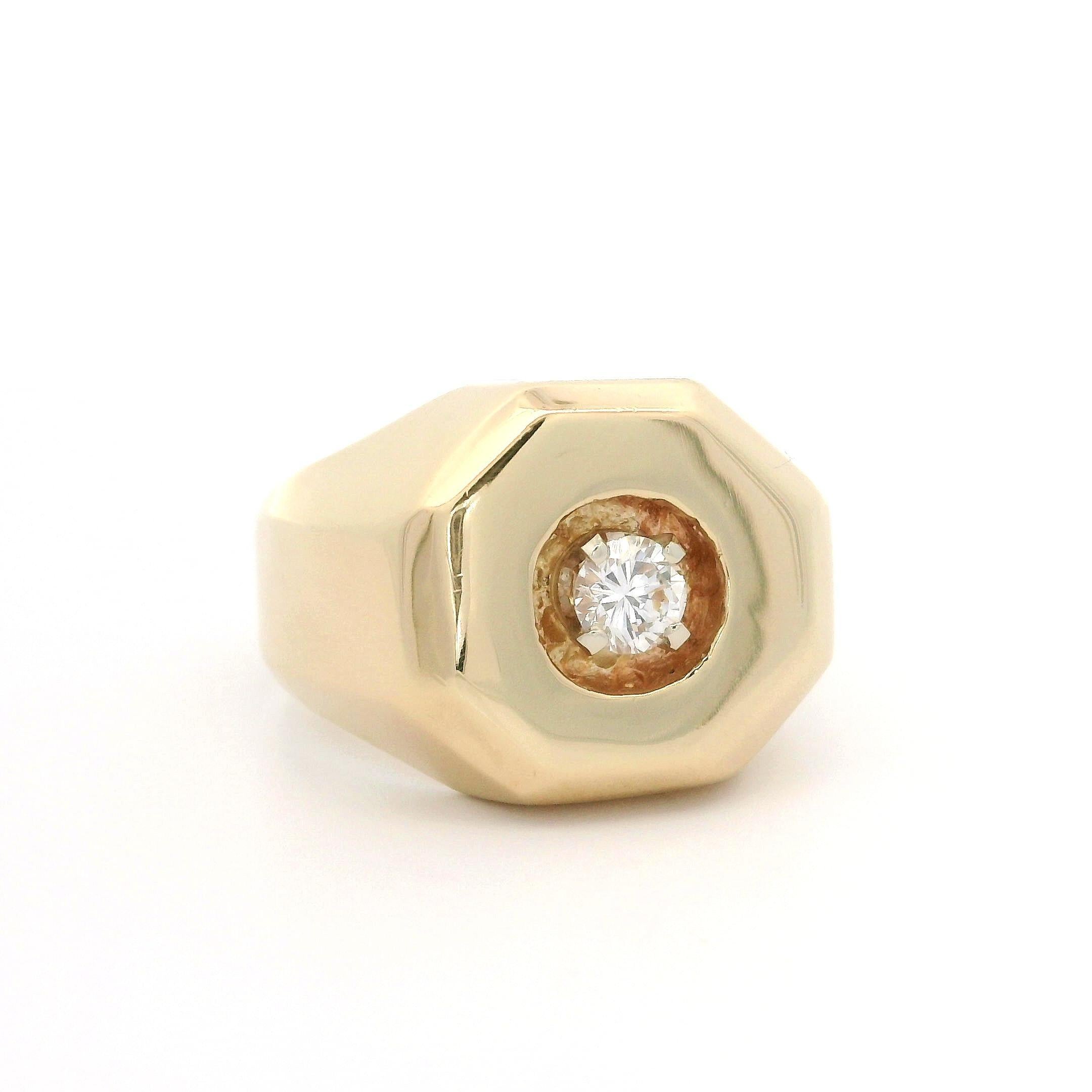 14k Yellow Gold 0.23ct Diamond Floating Solitaire Polished Octagonal Shape Ring
