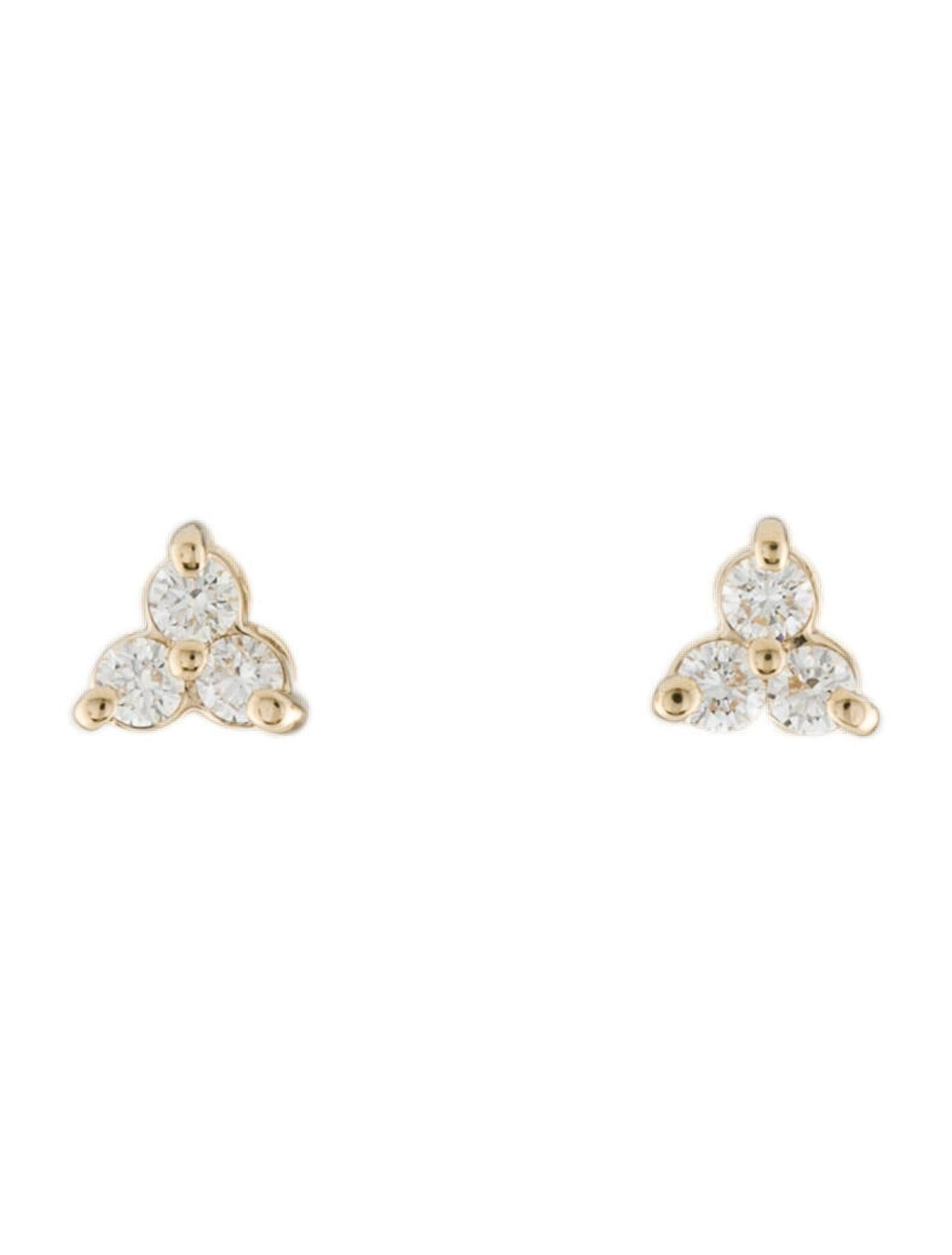 14K Yellow Gold 0.24 Carat Diamond 3 Stone Earrings For Sale 1