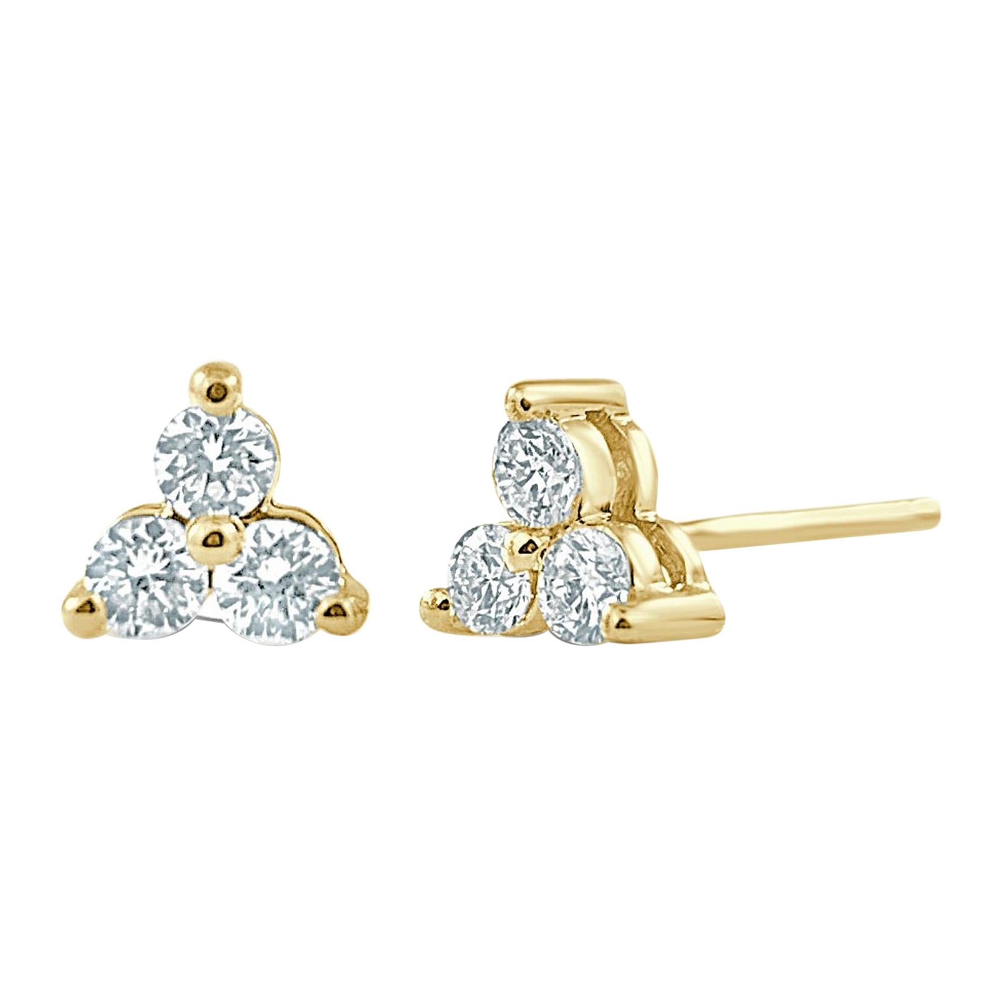 14K Yellow Gold 0.24 Carat Diamond 3 Stone Earrings For Sale