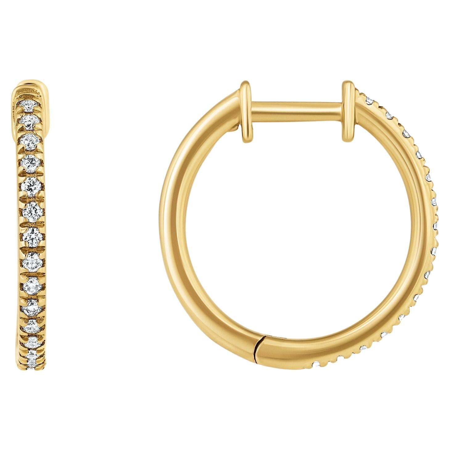 14K Yellow Gold 0.24 Carat Midi Pave Diamond Hoop Earrings by Shlomit Rogel