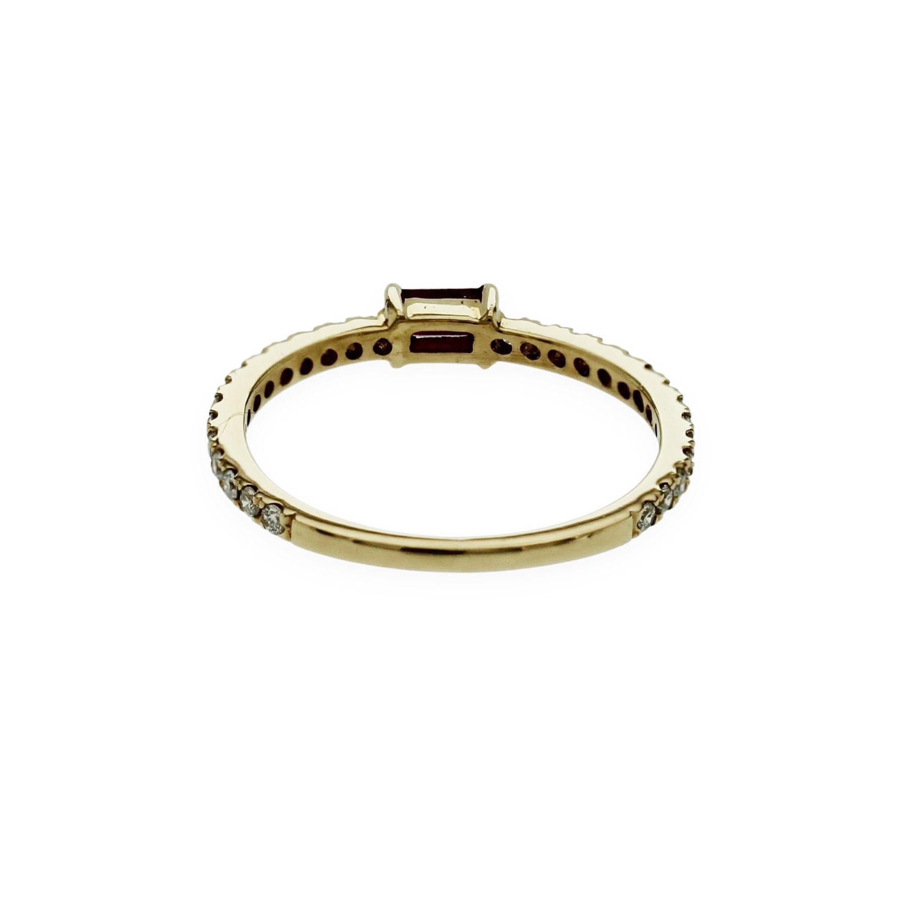 Bague en or jaune 14K 0.24 CT diamant et 0.12 CT rubis Taille 6 Unisexe en vente