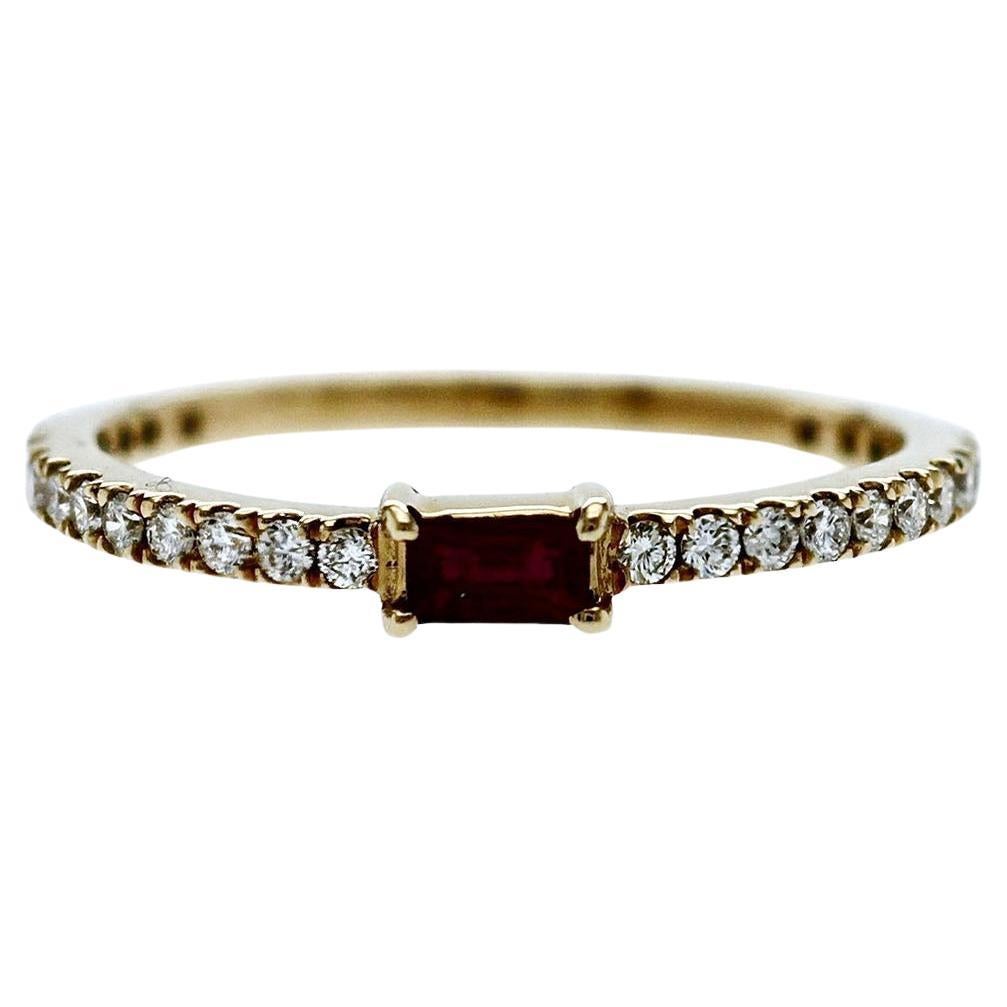 Anello in oro giallo 14K con diamante da 0,24 carati e rubino da 0,12 carati Misura 6