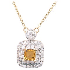 Colliers à breloques en or jaune 14 carats avec diamants naturels de 0,27 carat et citrine de 0,232 carat