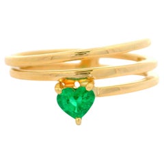 14k Gelbgold 0,24ctw Vivid grünes Herz geformt Smaragd Wrap Band Ring