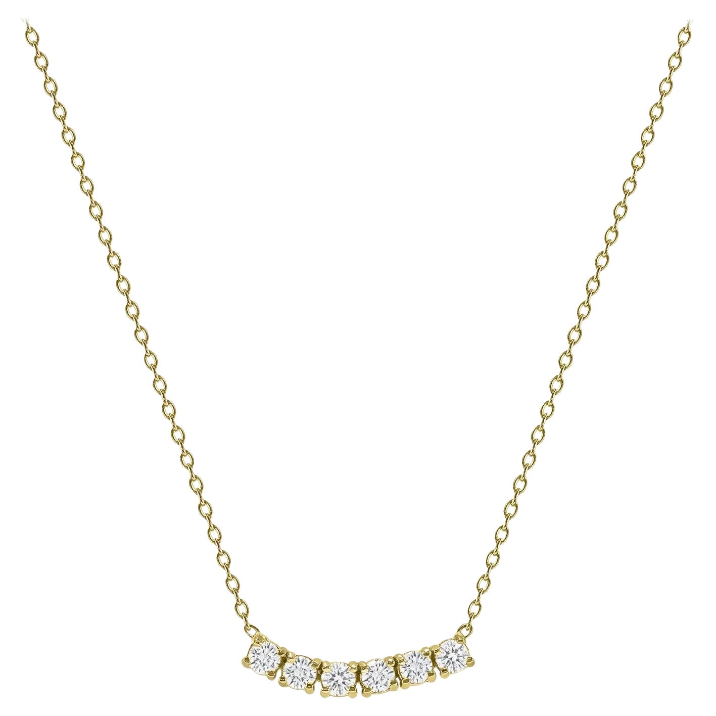Collar Curvo de Oro Amarillo de 14k 0,25 Quilates Pequeño Diamante Redondo de Seis Piedras
