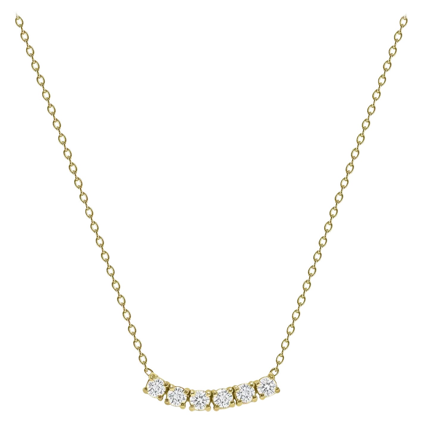 Collar Curvo de Oro Amarillo de 14k 0,25 Quilates Pequeño Diamante Redondo de Seis Piedras