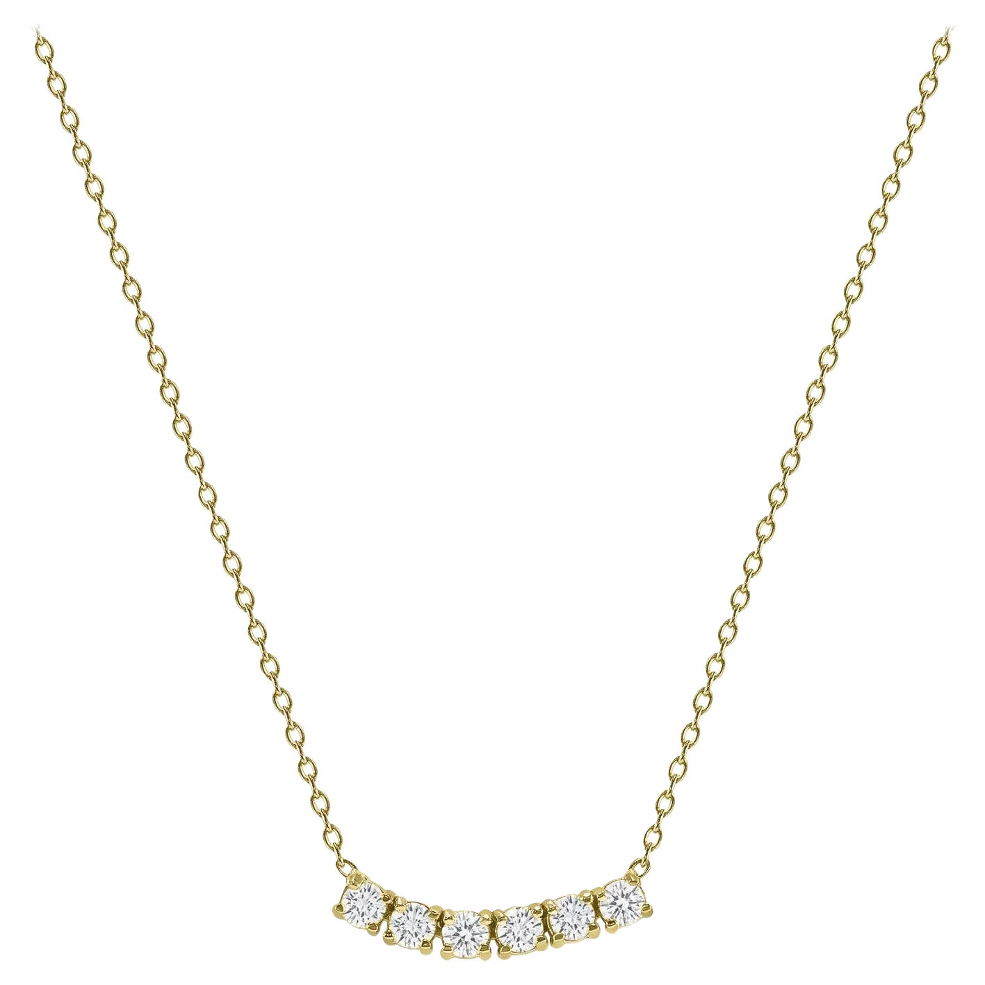 Collar Curvo de Oro Amarillo de 14k 0,25 Quilates Pequeño Diamante Redondo de Seis Piedras