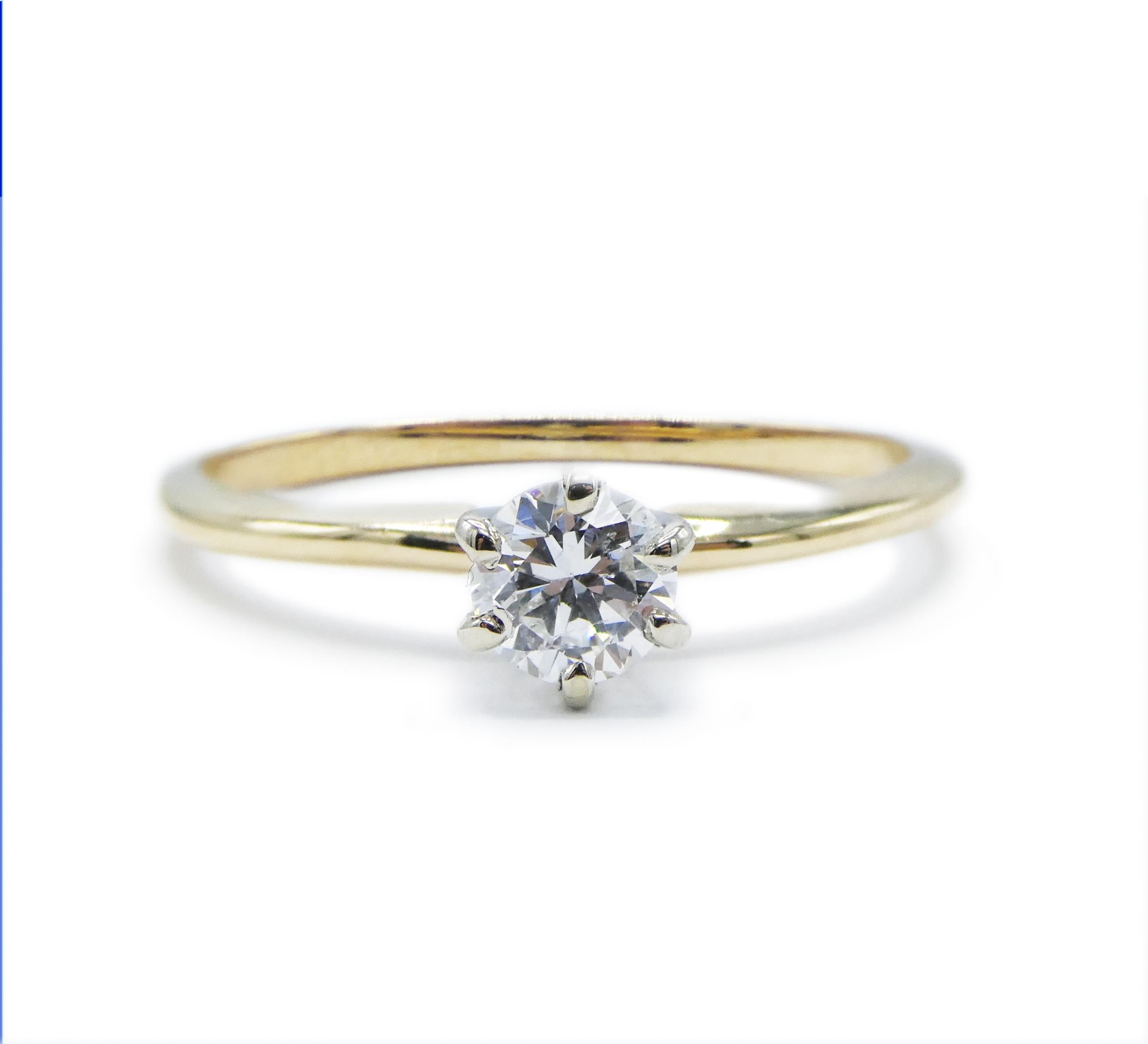 0.25ct Round Brilliant Cut Solitaire Diamond Engagement Ring 14k Yellow Gold 6-Prong Size 5.5

Metal: 14K Yellow Gold with 14k White Gold prongs
Weight: 1.25 grams
Diamond:  .25ct Round Brilliant Cut Diamond Approx. I SI
Ring size: 5.5 (5 1/2)
Band