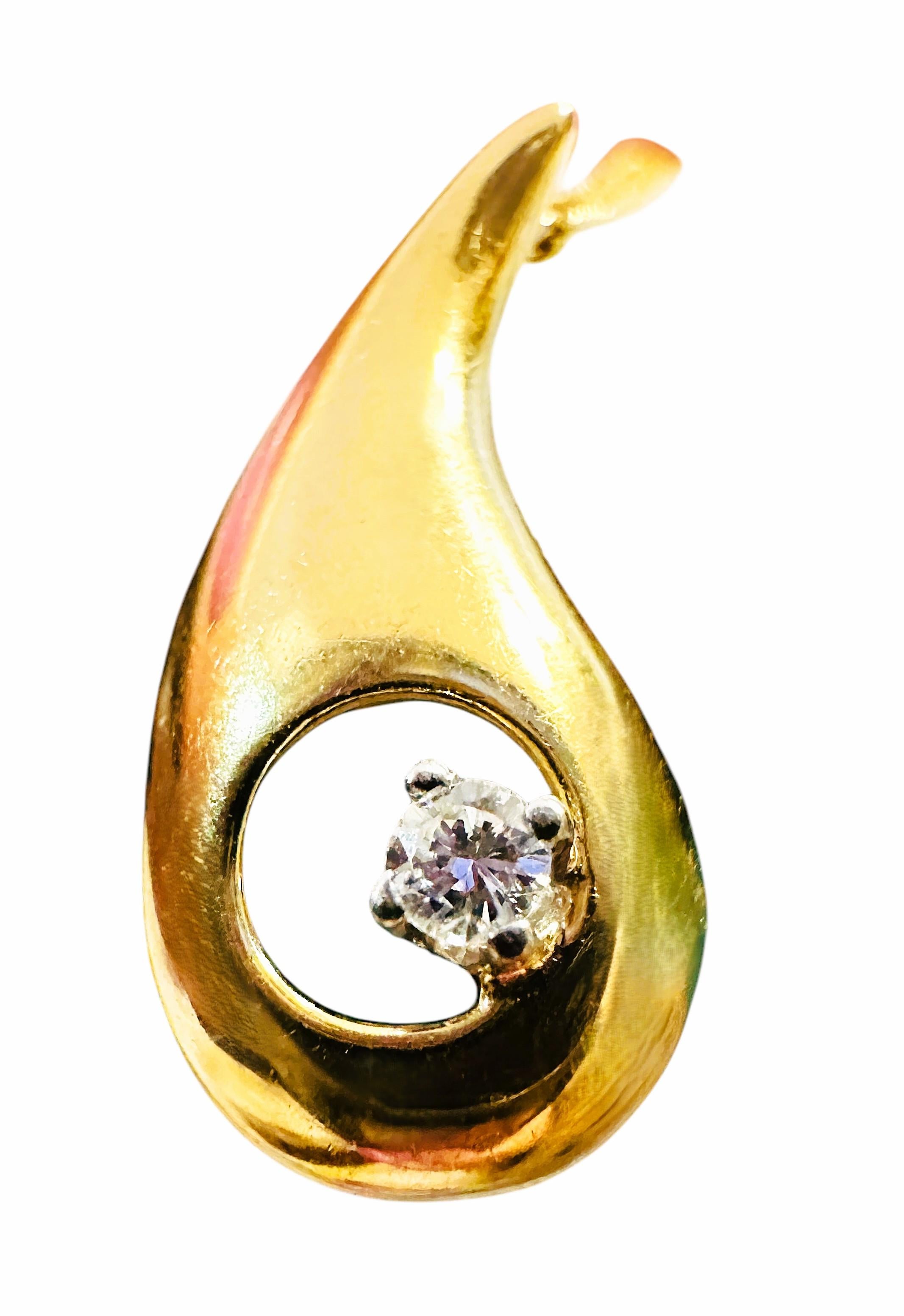 14k Gelbgold .025 Karat Diamant Tropfenanhänger mit Tränenanhänger und 14k Goldkette 18,5