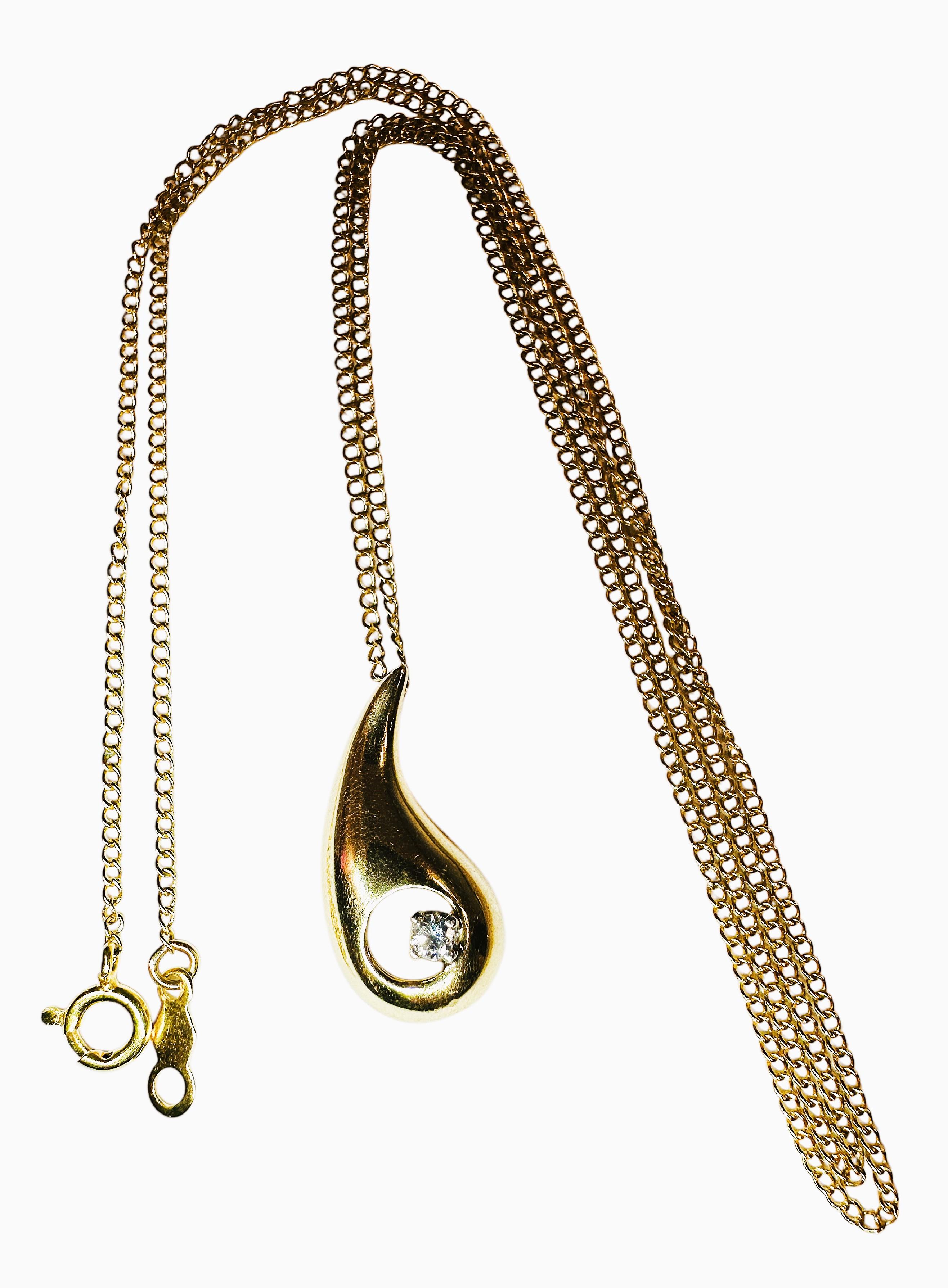 14k Gelbgold .025 Karat Diamant Tropfenanhänger mit Tränenanhänger und 14k Goldkette 18,5