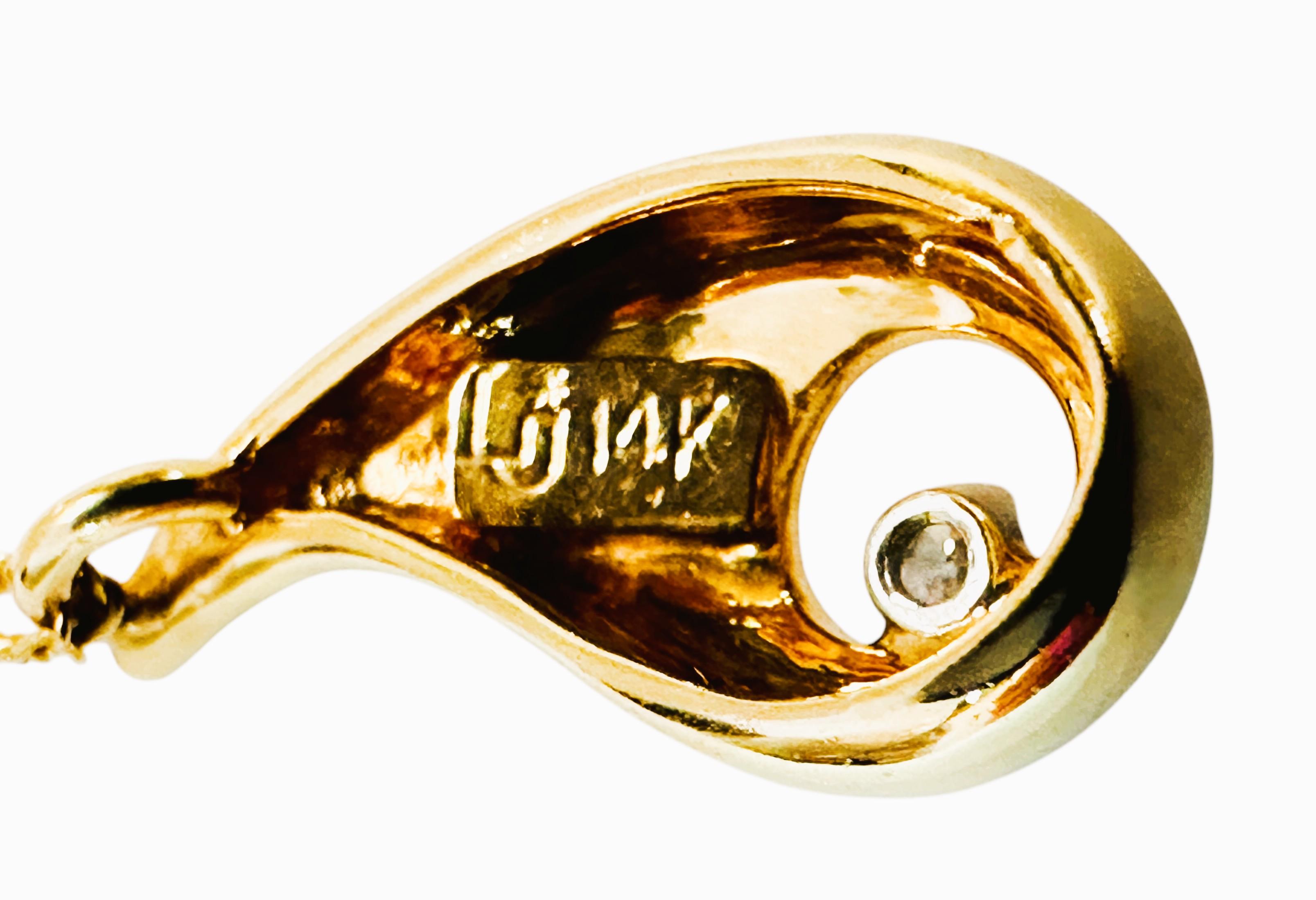 14k Gelbgold .025 Karat Diamant Tropfenanhänger mit Tränenanhänger und 14k Goldkette 18,5