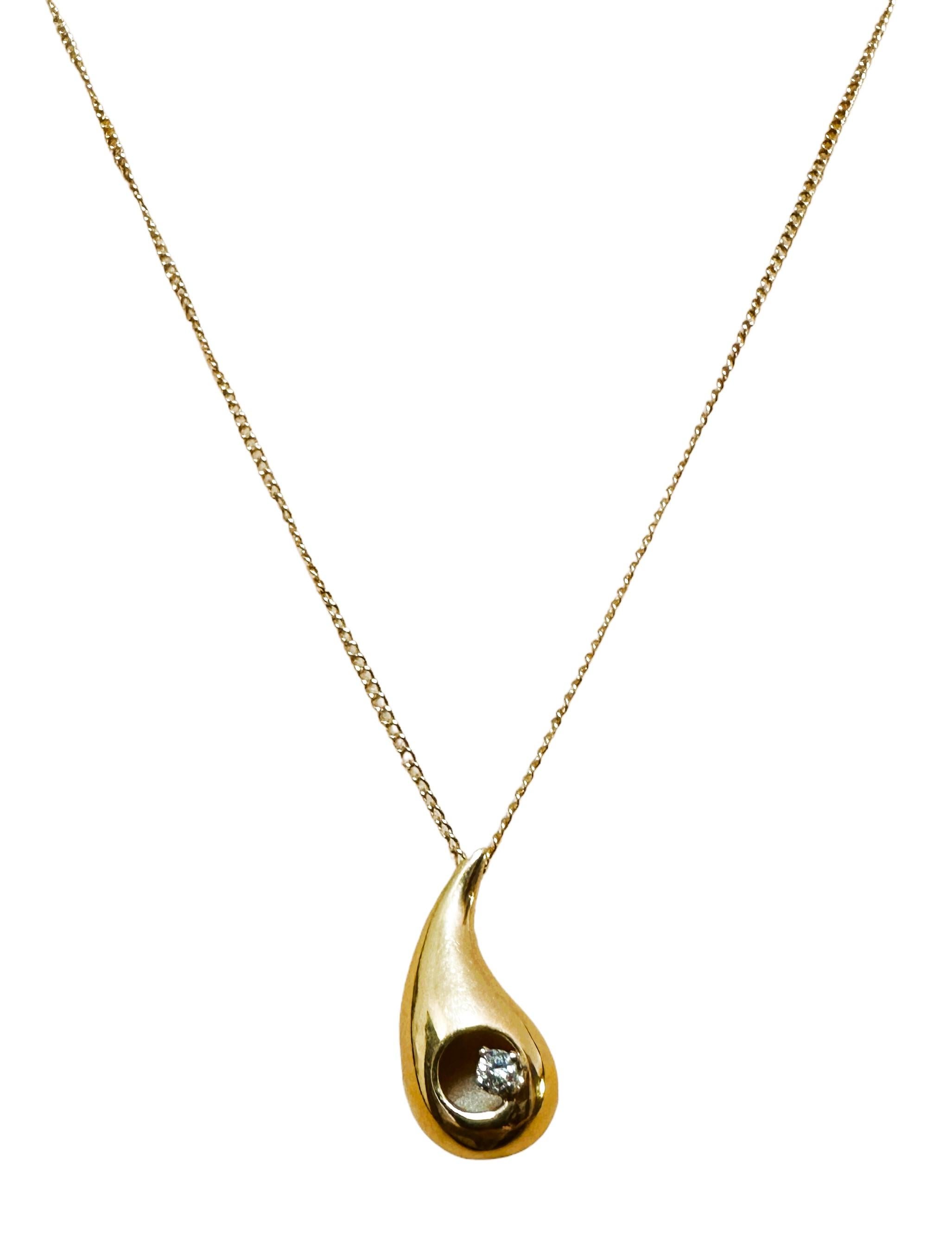 Women's 14k Yellow Gold ..025 cwt Diamond Tear Drop Pendant and 14k Gold Chain 18.5