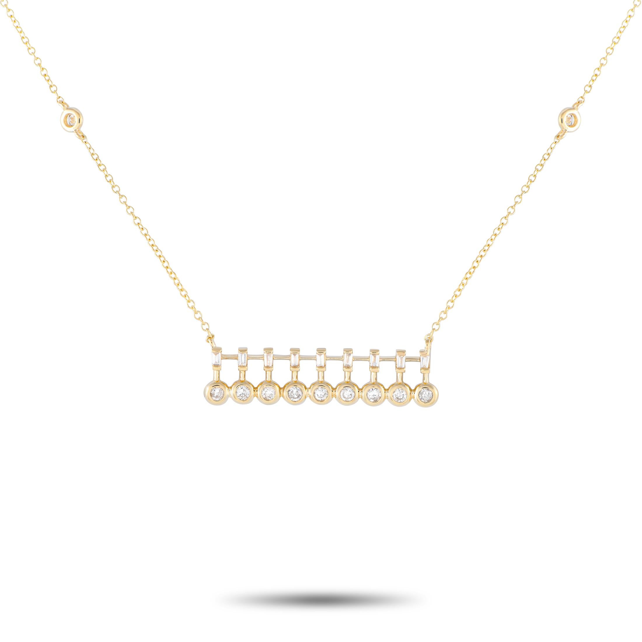 14K Yellow Gold 0.25ct Diamond Bar Necklace In New Condition For Sale In Southampton, PA