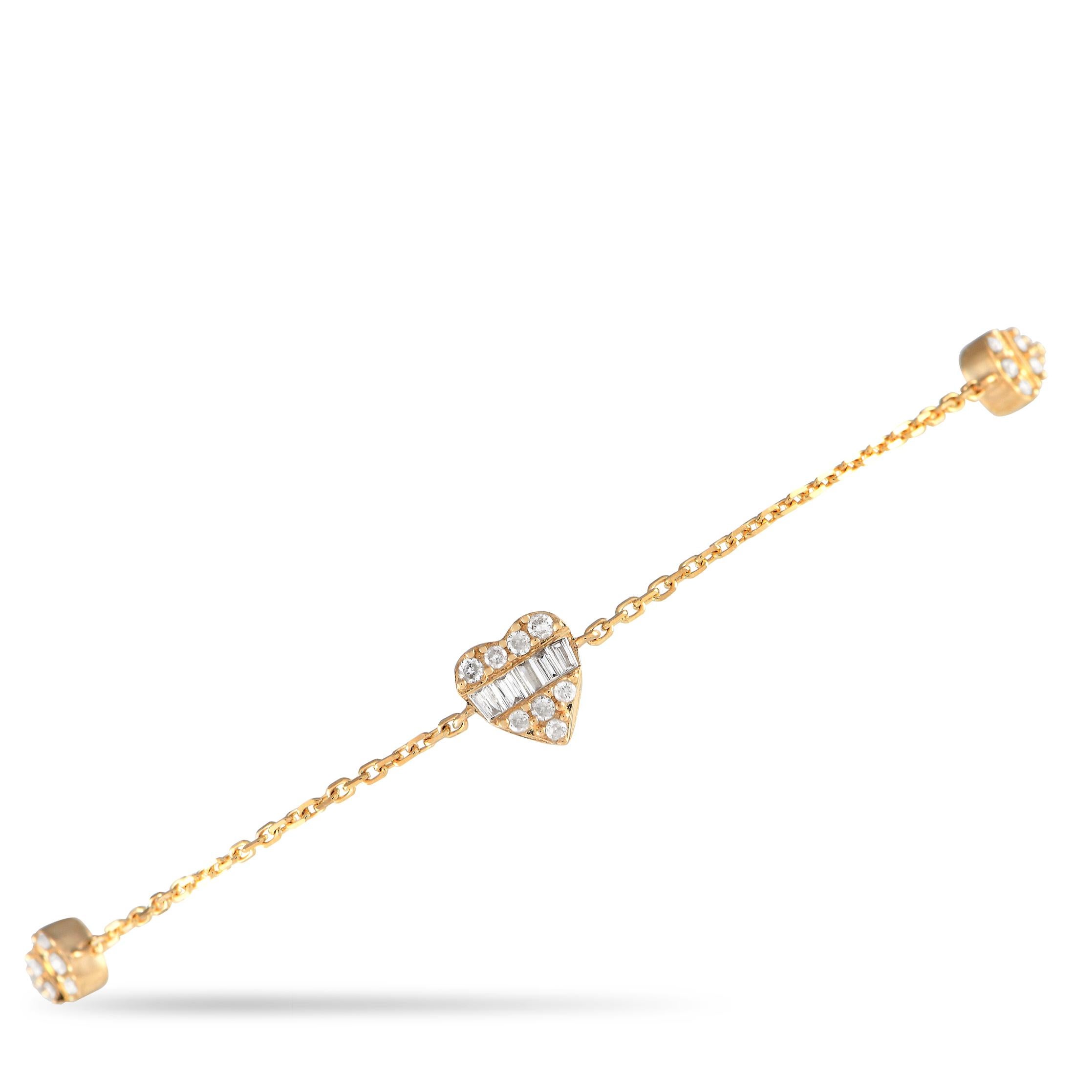 14K Yellow Gold 0.25ct Diamond Heart Bracelet In New Condition For Sale In Southampton, PA