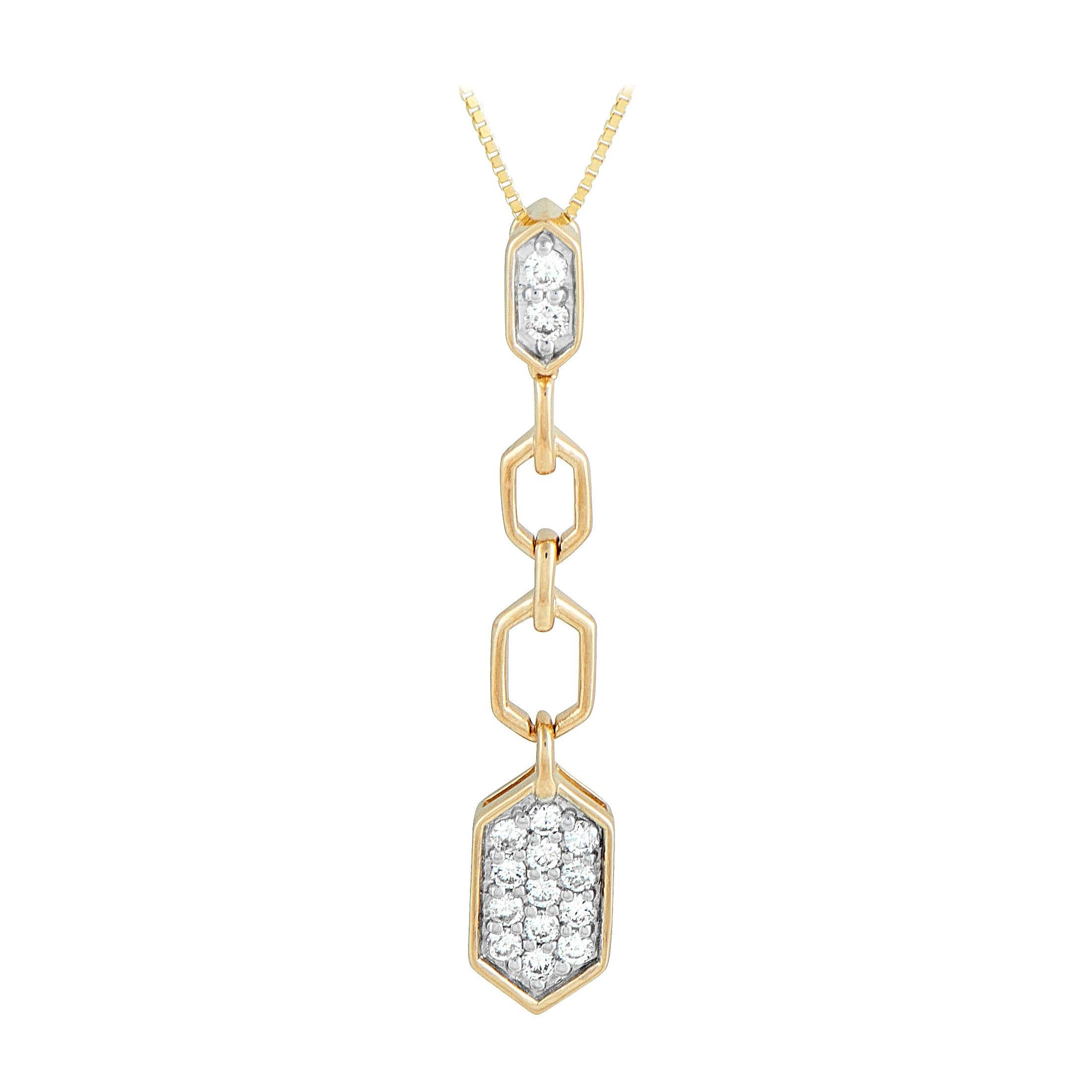 14K Yellow Gold 0.25ct Diamond Hexagon Necklace PN16342