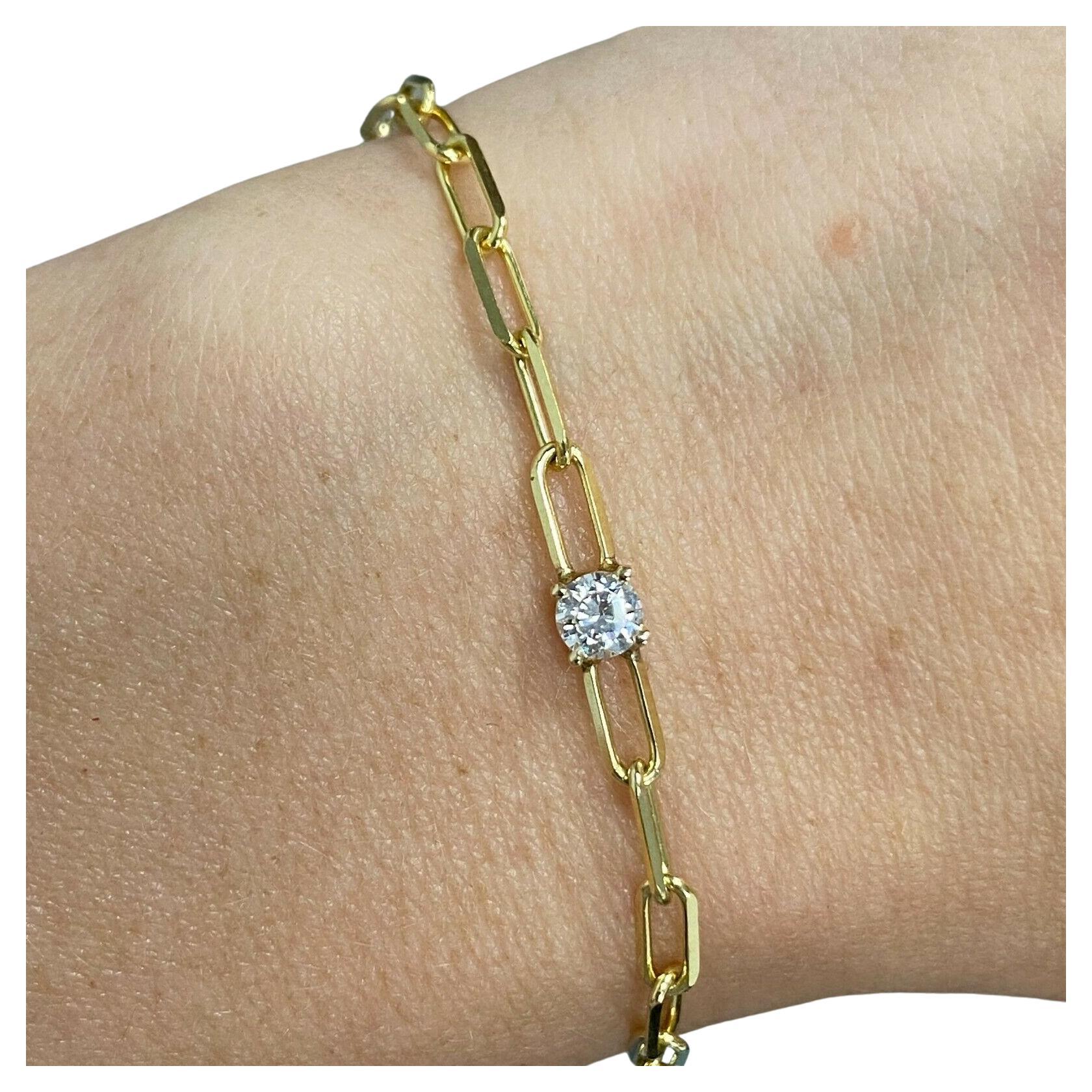 14K Yellow Gold 0.25CT Diamond Paper Clip Link Bracelet For Sale