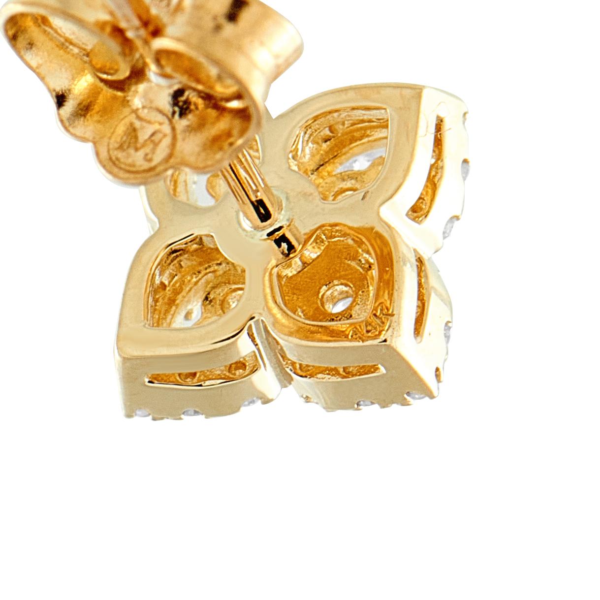 Round Cut 14K Yellow Gold 0.25ct Diamond Quatrefoil Stud Earrings ER29885-Y For Sale