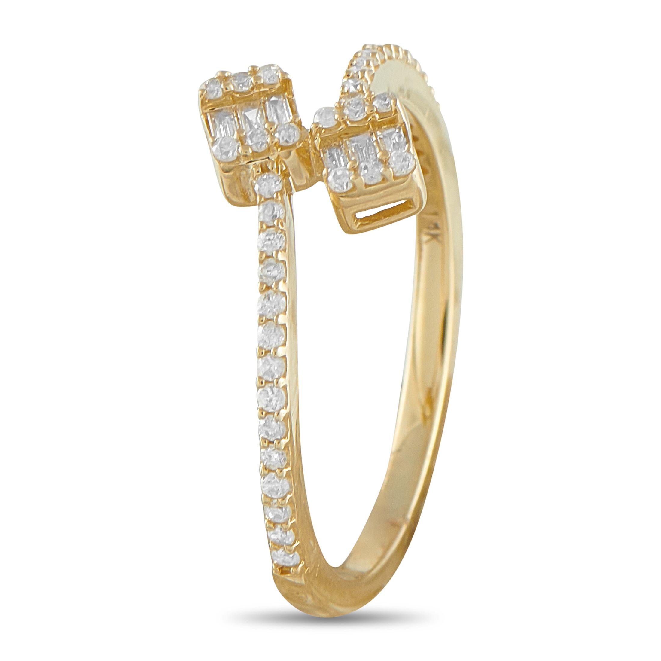A delicate 14K Yellow Gold setting makes this understated ring undeniably chic. Diamonds with a total weight of 0.25 carats allow it to continually catch the light and capture your imagination. Ideal for everyday wear, it features a 2mm wide band