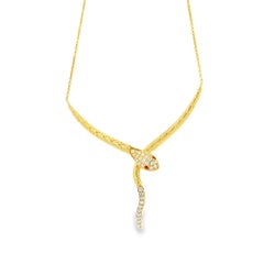 Collier en or jaune 14k composé de diamants ronds de 0,25 ct et de rubis de 0,02 ct dans un serpent