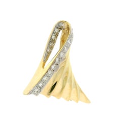 14k Yellow Gold 0.25ctw Diamond Polished Flared Sail Scalloped Slide Pendant