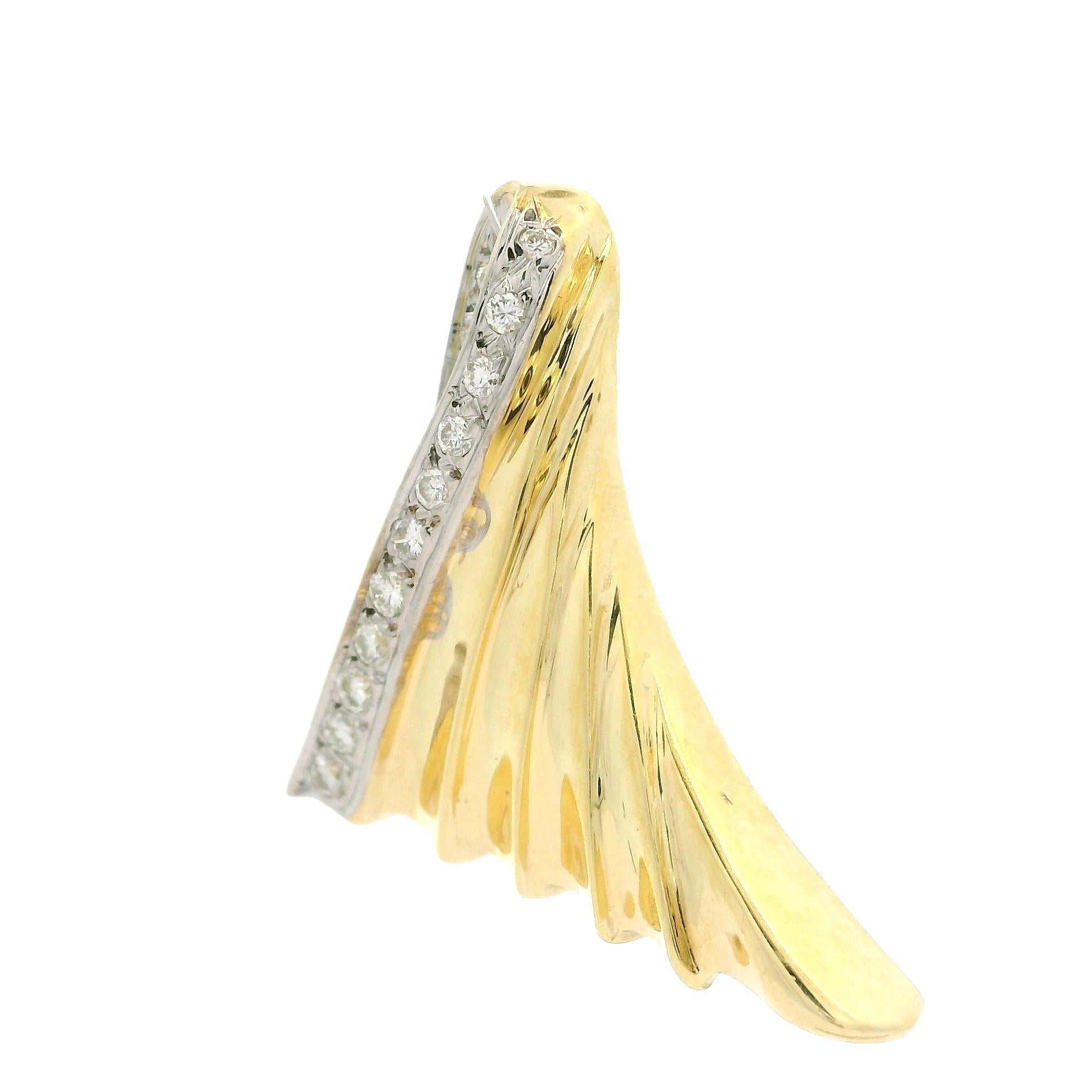 14k Gelbgold 0,25ctw Diamant poliert Flared Sail Scalloped Slide Anhänger (Brillantschliff) im Angebot