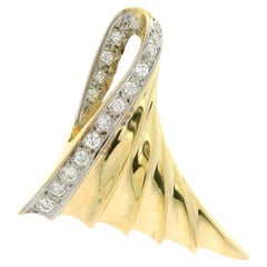 14k Gelbgold 0,25ctw Diamant poliert Flared Sail Scalloped Slide Anhänger