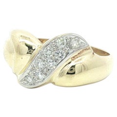 14k Yellow Gold 0.25ctw Pave Diamond Center 12.4mm Wide Band Ring